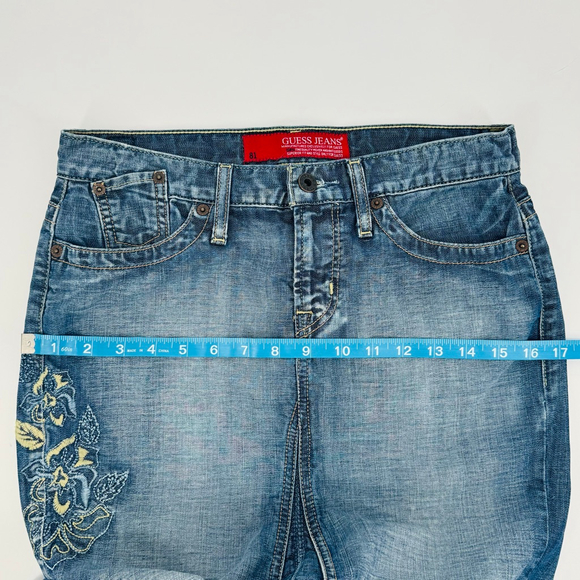 Y2K Guess Embroidered Flared Denim Maxi Skirt Size 26 Roses Western Boho - Picture 6 of 10